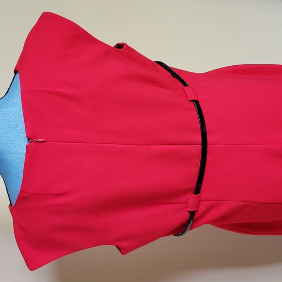 Red Calvin Klein Belted Midi Dress - Picture 3 of 7